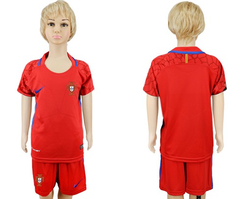 Portugal Blank Red Goalkeeper Kid Soccer Country Jersey - Click Image to Close